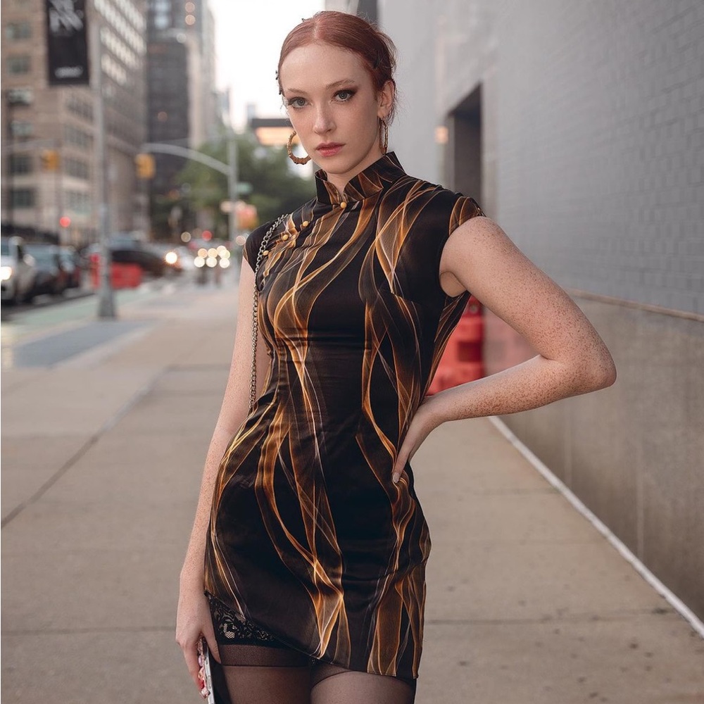 Kim Shui Abstract Print Dress Black Silk